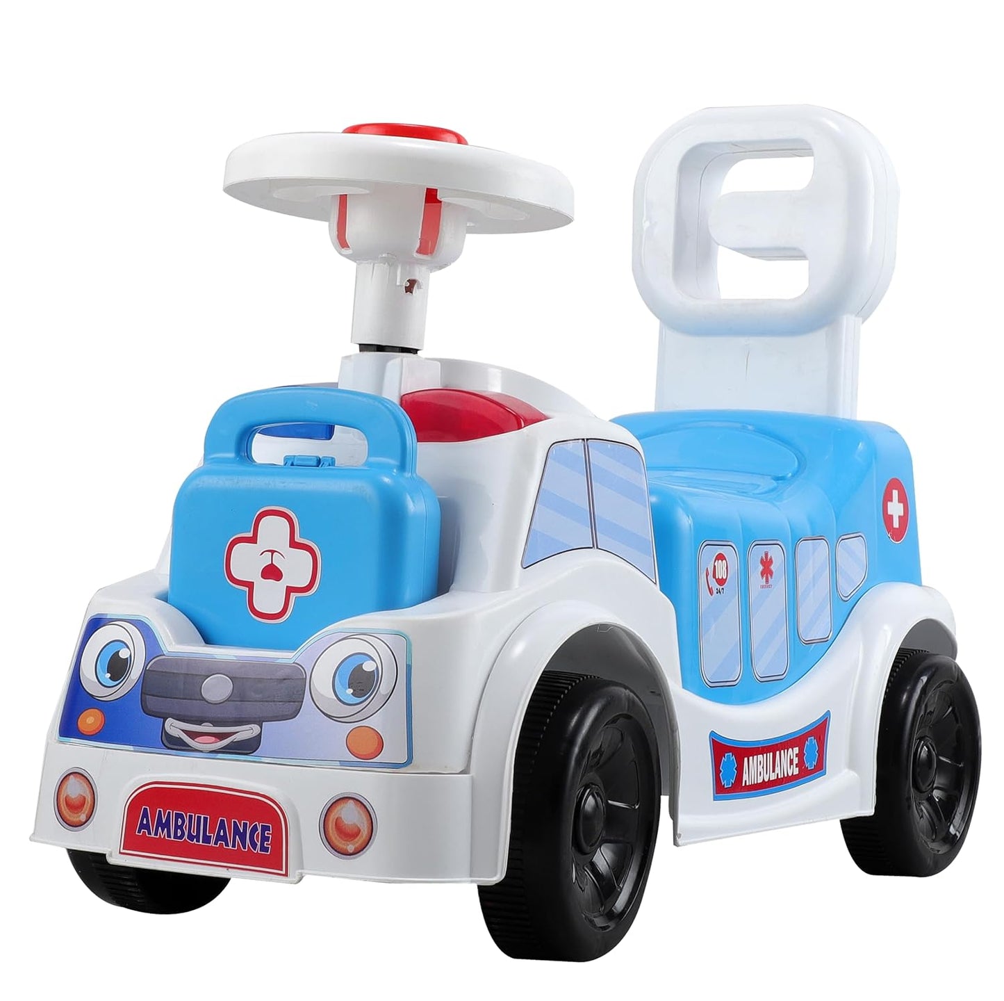 VINI TOYS Ambulance Ride-On Toy with LED Lights & Siren – White