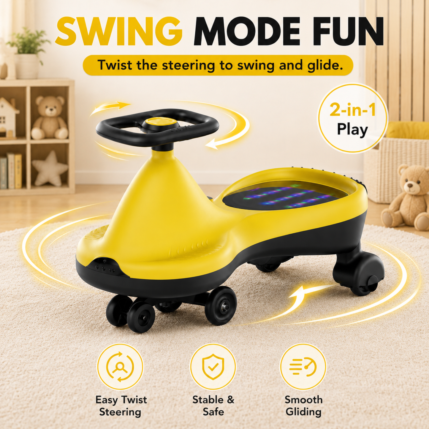 VINI TOYS Alien Swing Car with LED Lights & Music