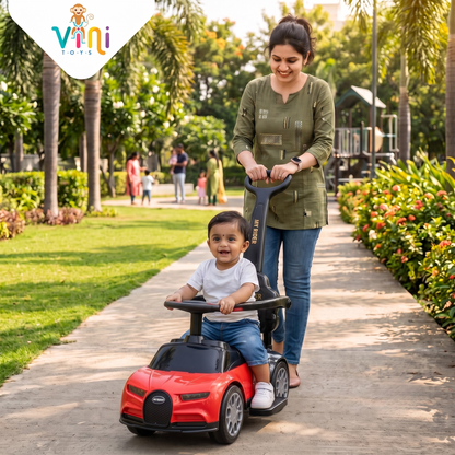 VINI TOYS Bugatti-Style Luxury Ride-On Car with Parent Handle
