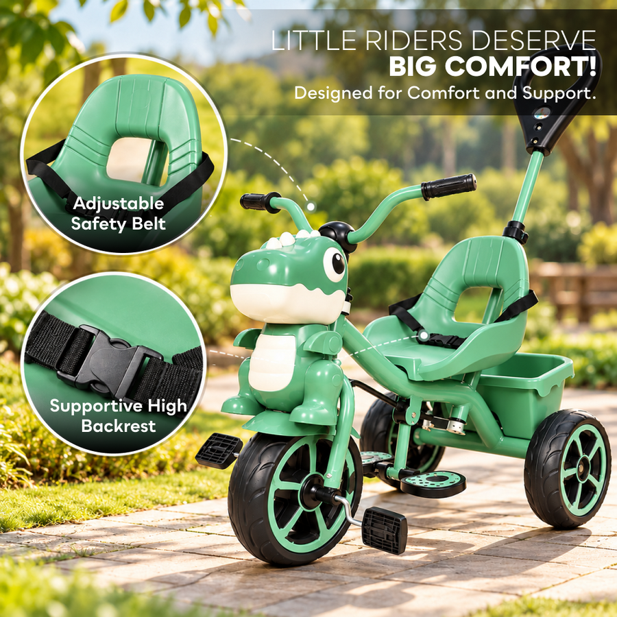 VINI TOYS Dinosaur Theme Tricycle with Parent Handle