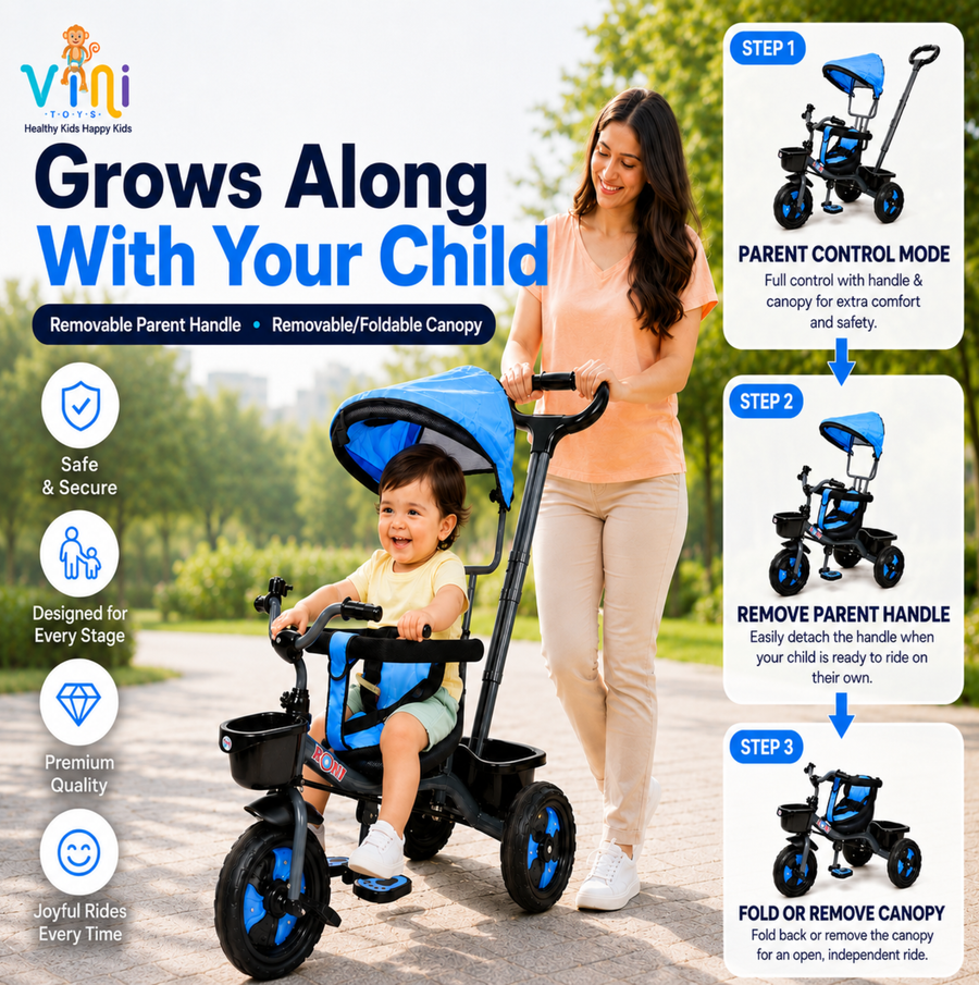 VINI TOYS Rocky DX Tricycle with Parent Handle & Canopy