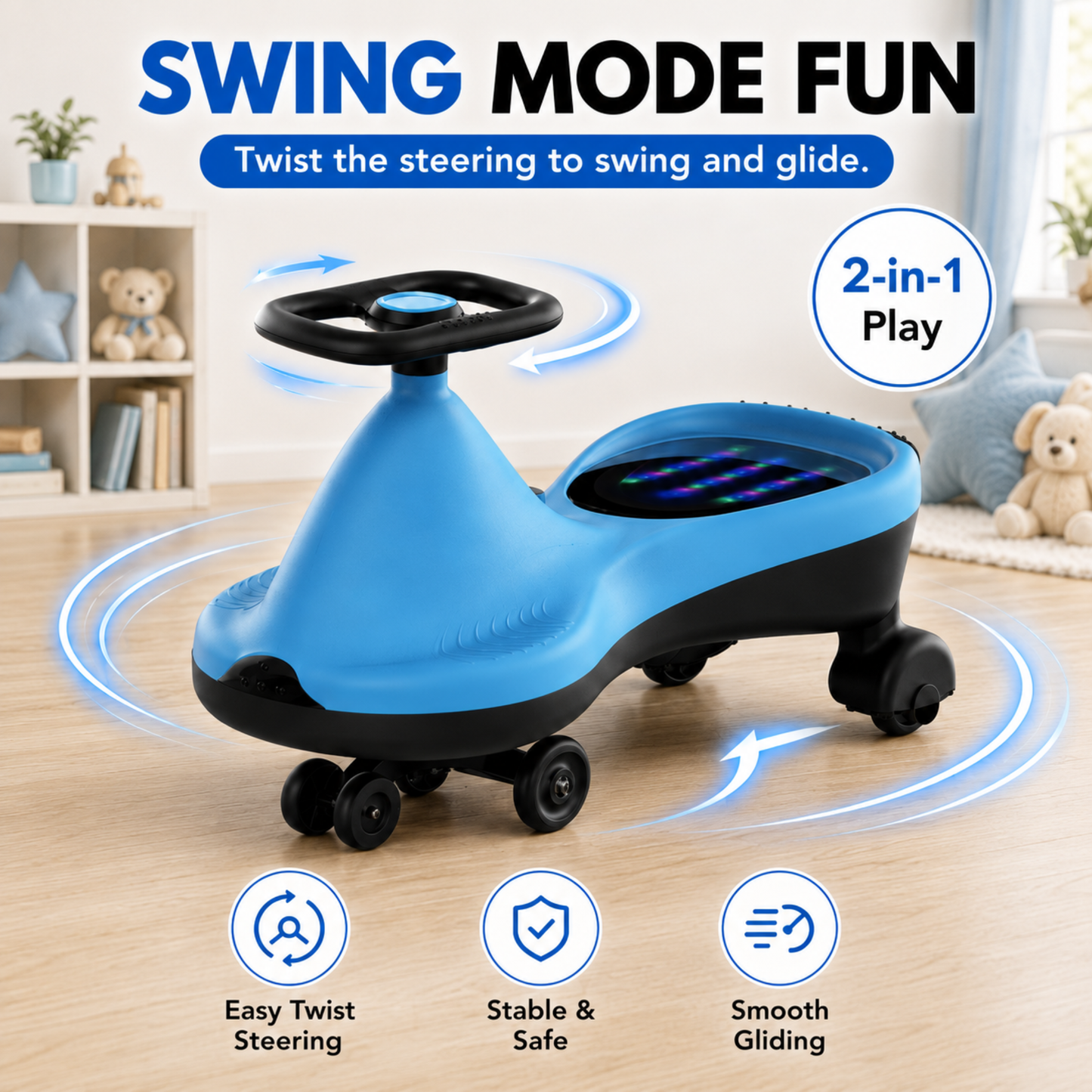 VINI TOYS Alien Swing Car with LED Lights & Music