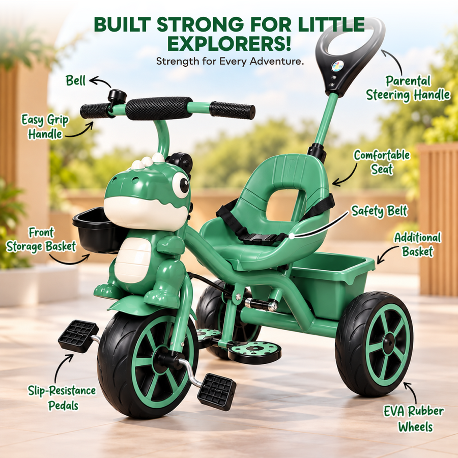 VINI TOYS Dinosaur Theme Tricycle with Parent Handle