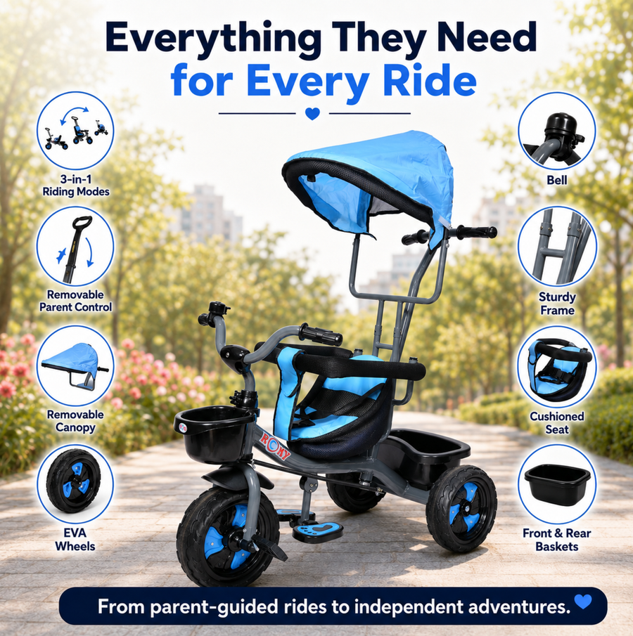 VINI TOYS Rocky DX Tricycle with Parent Handle & Canopy