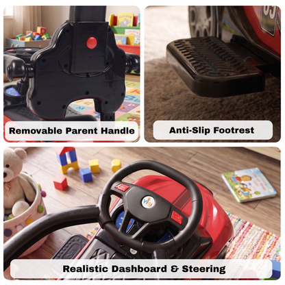 VINI TOYS Ferrari-Style Luxury Ride-On Car with Parent Handle