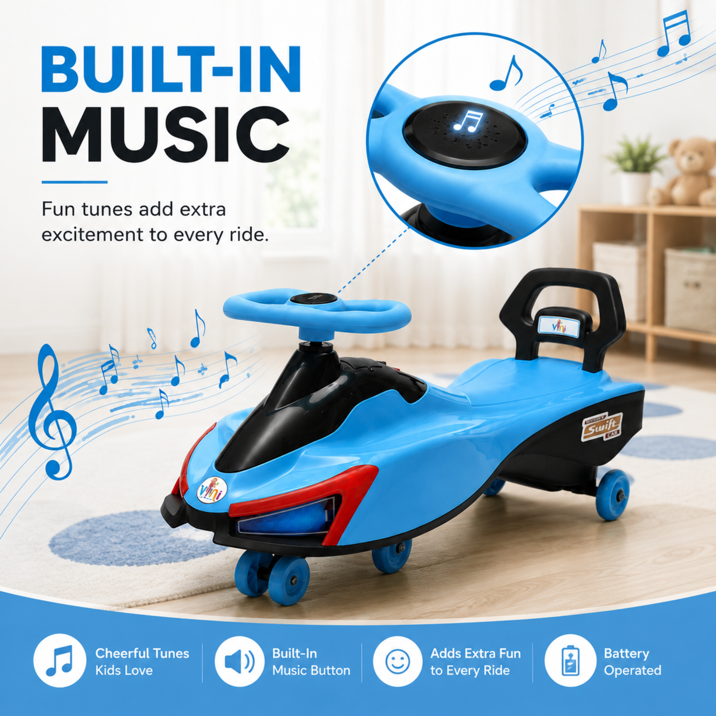 VINI TOYS Swift Twister Swing Car with LED Lights & Music