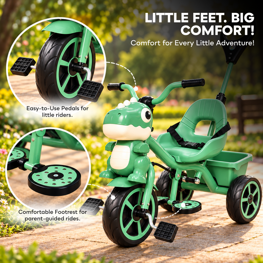 VINI TOYS Dinosaur Theme Tricycle with Parent Handle