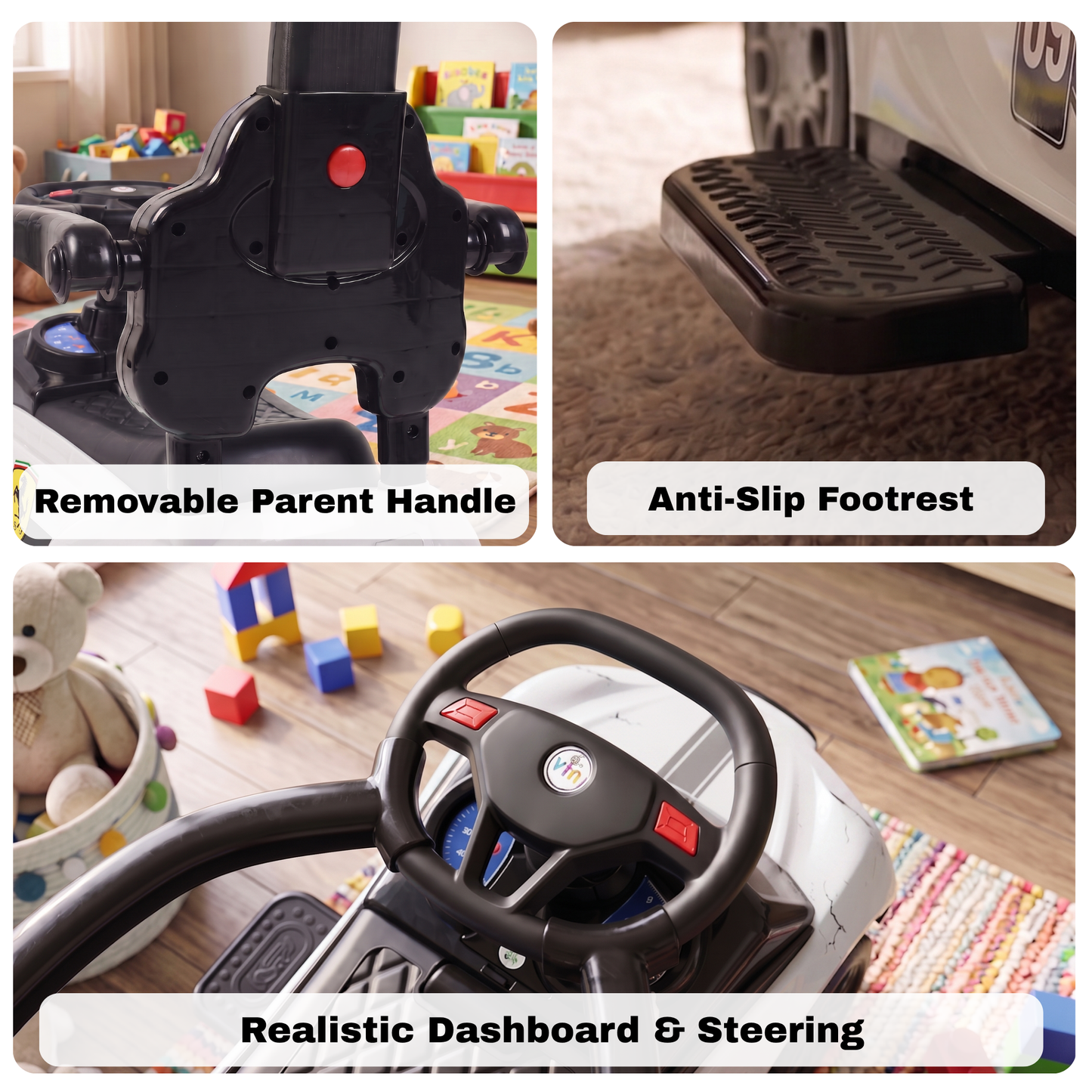 VINI TOYS Ferrari-Style Luxury Ride-On Car with Parent Handle
