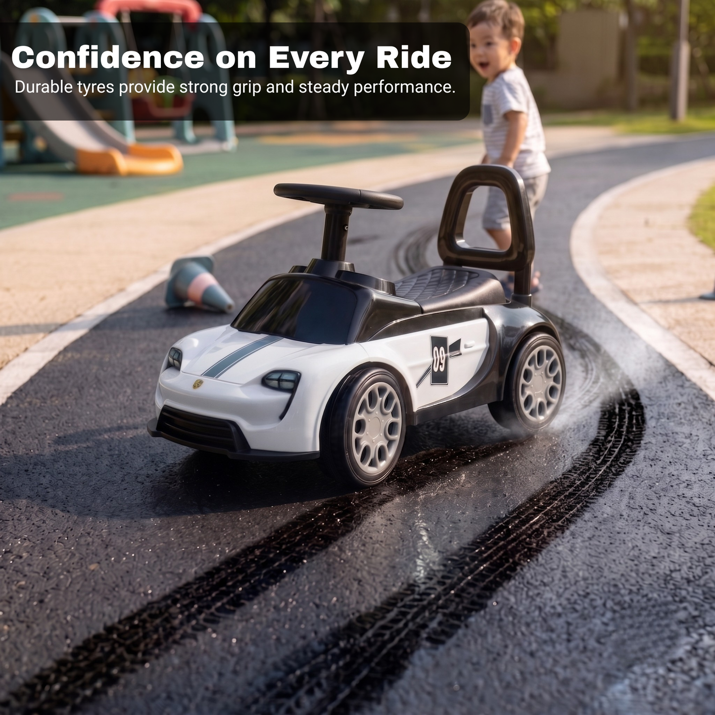 VINI TOYS Ferrari-Style Luxury Ride-On Car without Parent Handle