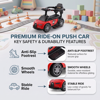 VINI TOYS Bugatti-Style Luxury Ride-On Car with Parent Handle