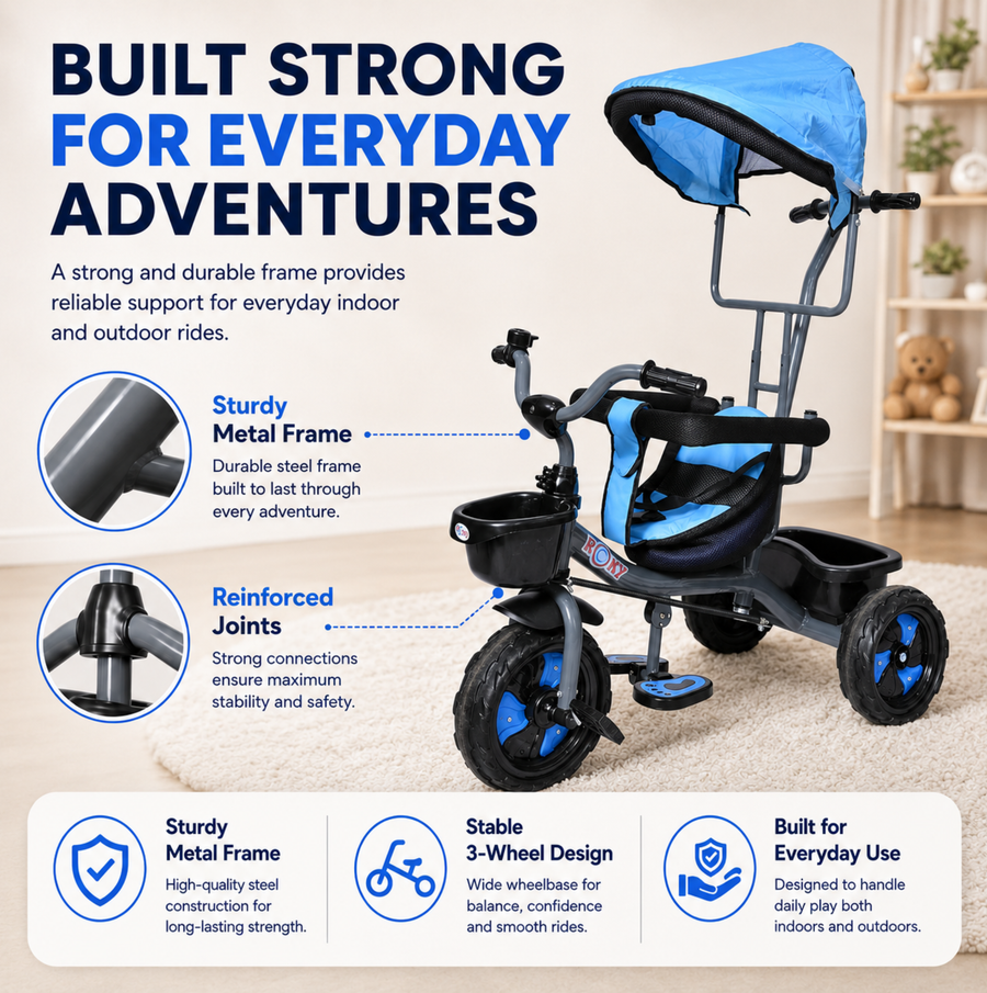 VINI TOYS Rocky DX Tricycle with Parent Handle & Canopy