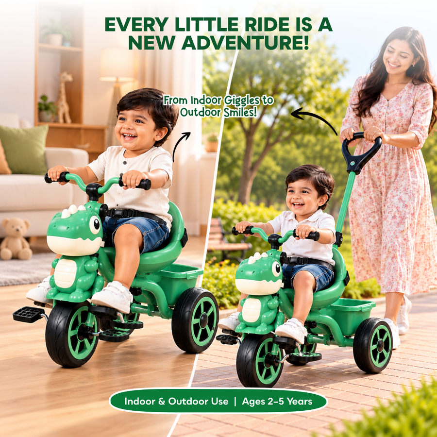 VINI TOYS Dinosaur Theme Tricycle with Parent Handle