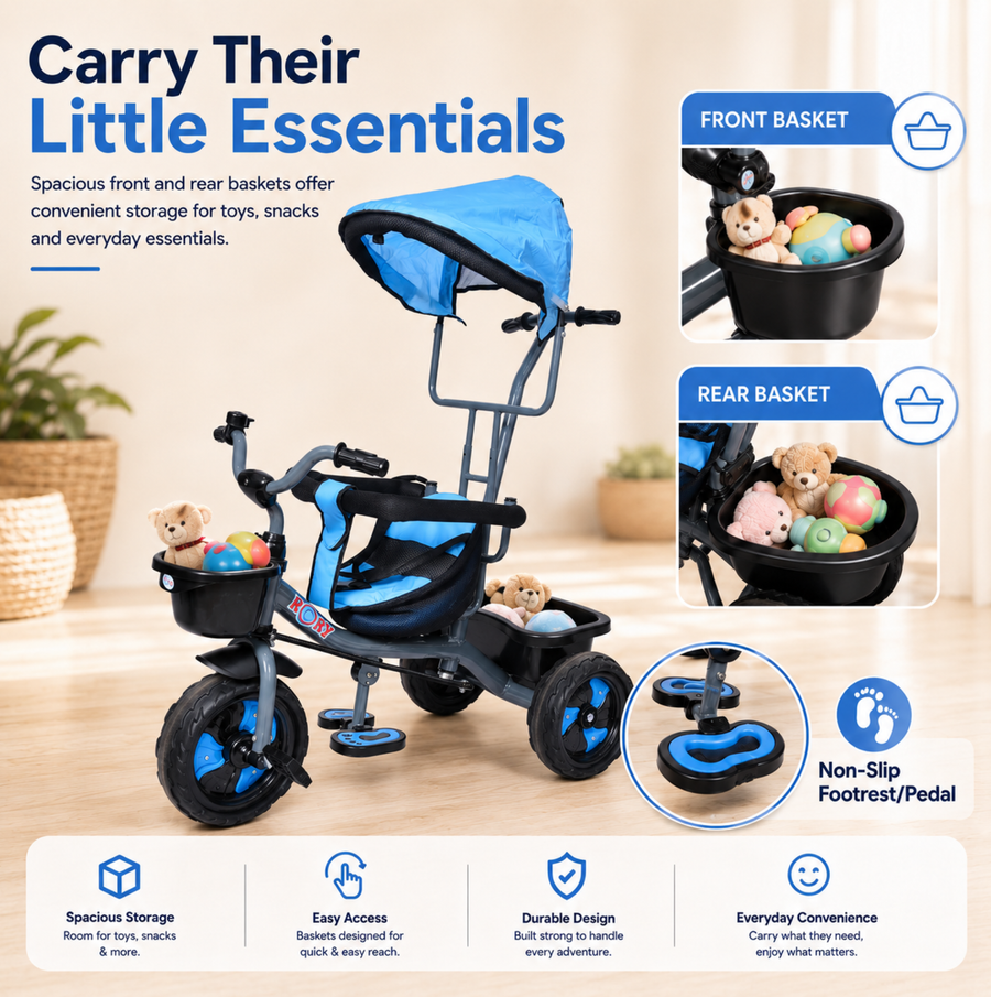 VINI TOYS Rocky DX Tricycle with Parent Handle & Canopy