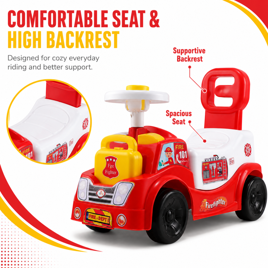 VINI TOYS Fire Fighter Ride-On Toy with LED Lights & Siren