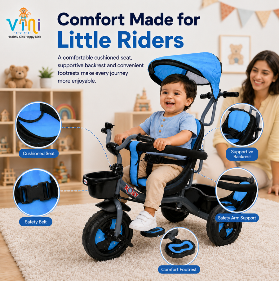 VINI TOYS Rocky DX Tricycle with Parent Handle & Canopy
