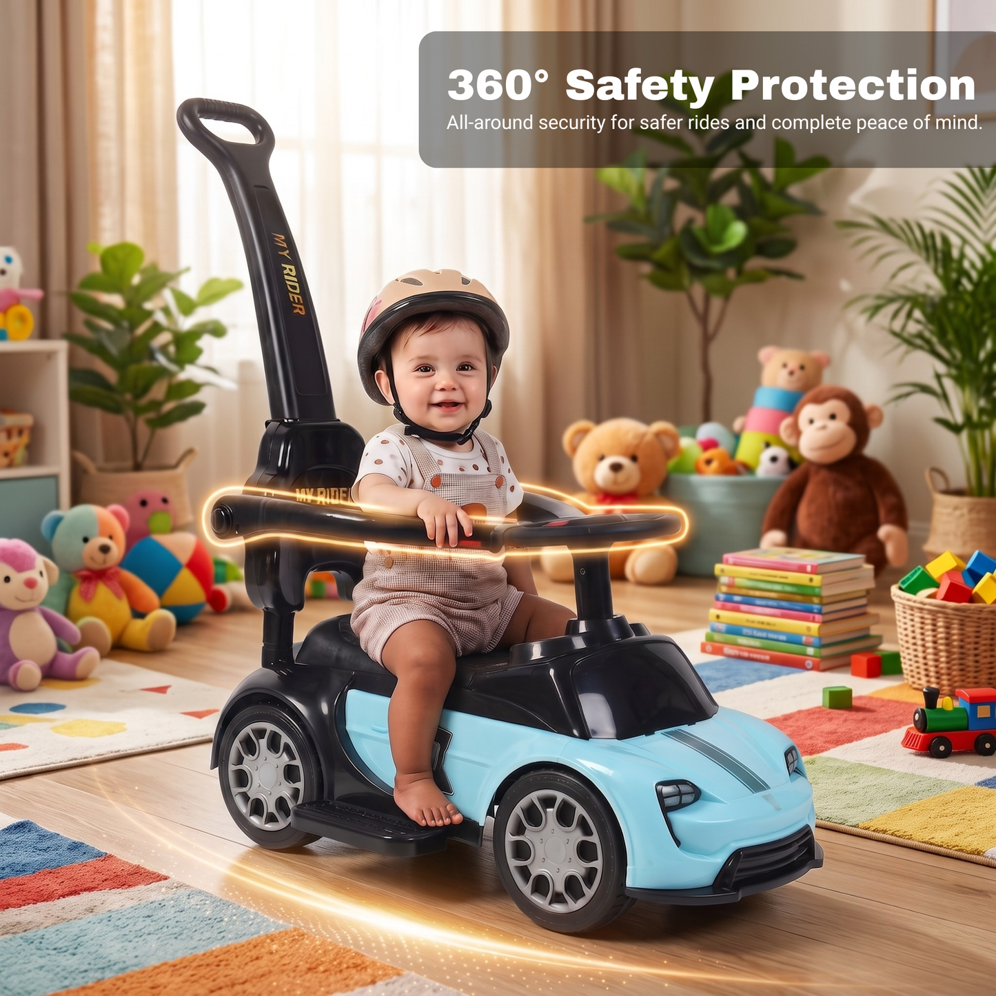 VINI TOYS Ferrari-Style Luxury Ride-On Car with Parent Handle