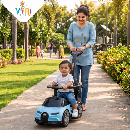 VINI TOYS Bugatti-Style Luxury Ride-On Car with Parent Handle