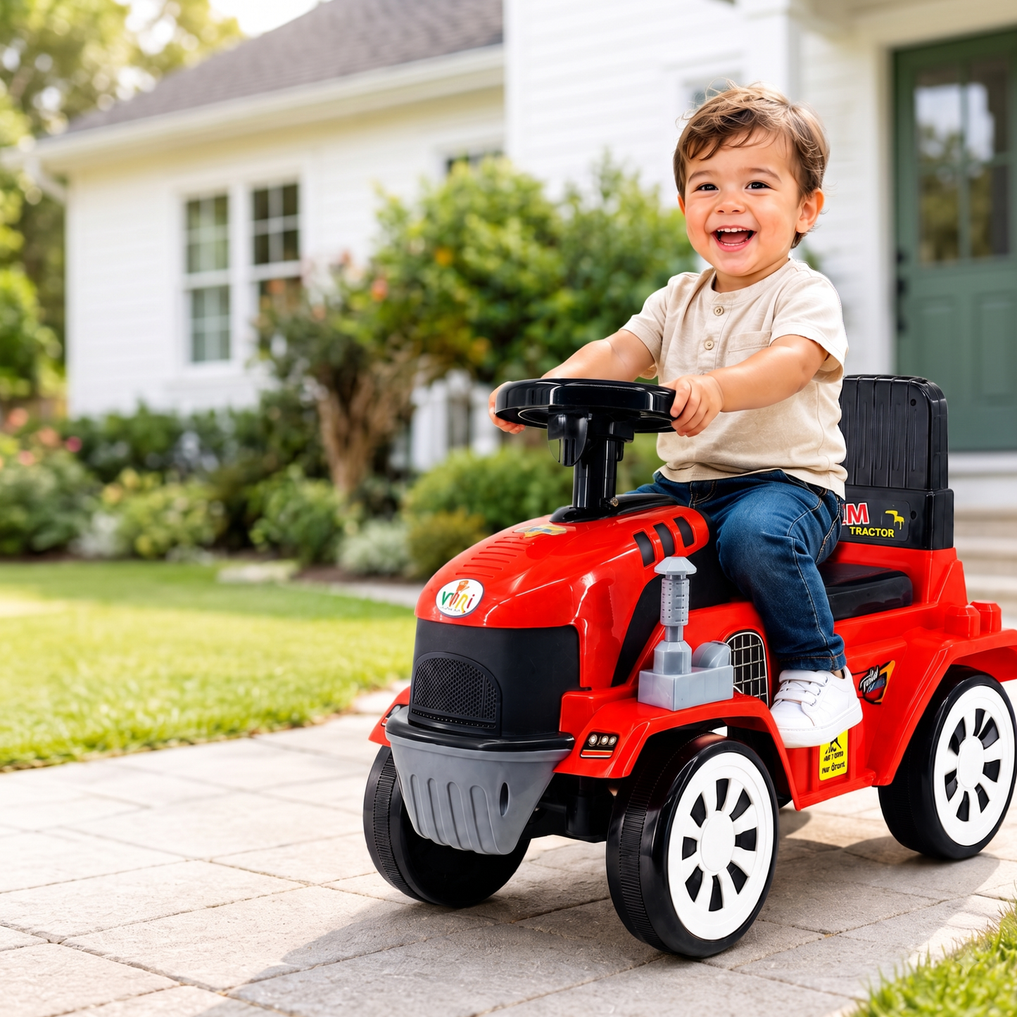 VINI TOYS Farm Tractor Foot-to-Floor Ride-On Toy (Red)