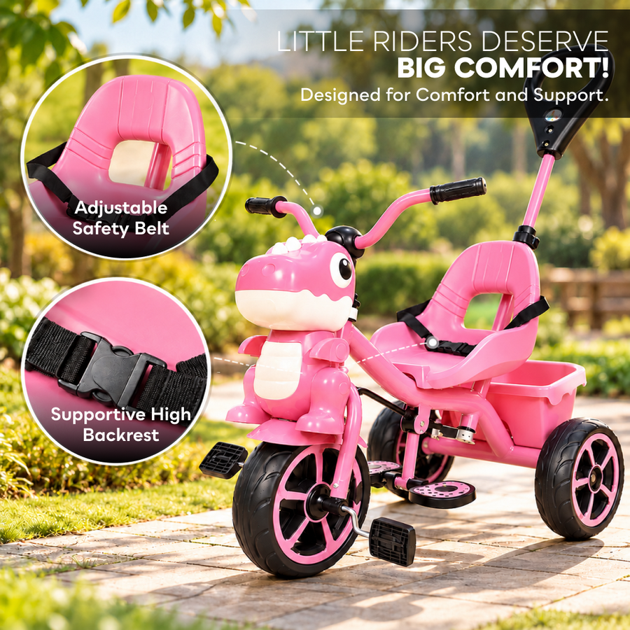 VINI TOYS Dinosaur Theme Tricycle with Parent Handle