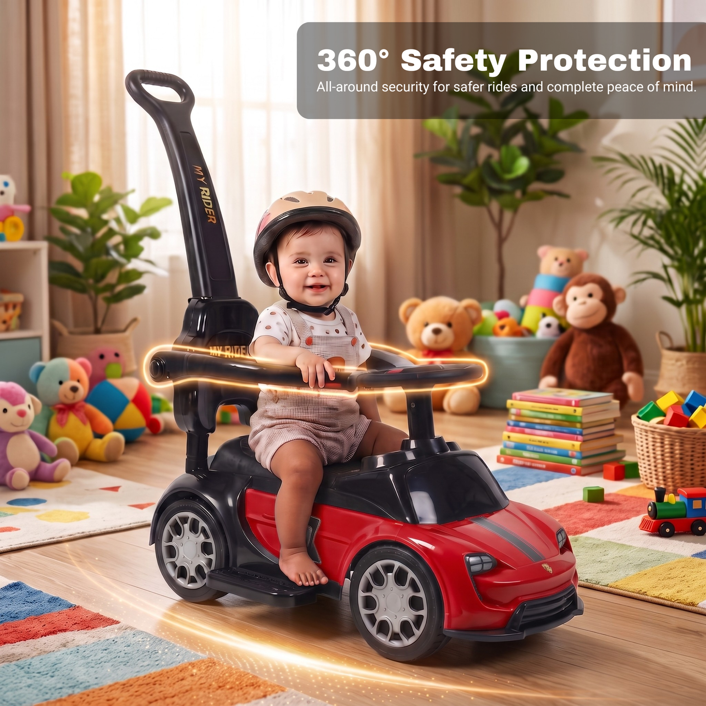 VINI TOYS Ferrari-Style Luxury Ride-On Car with Parent Handle