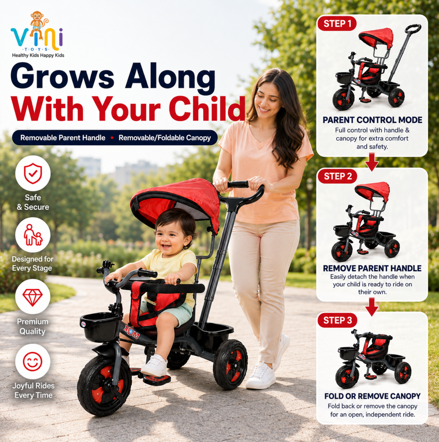 VINI TOYS Rocky DX Tricycle with Parent Handle & Canopy
