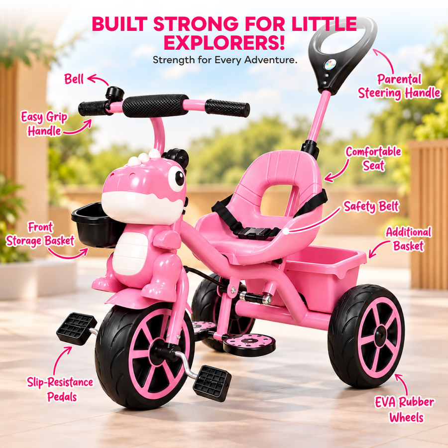VINI TOYS Dinosaur Theme Tricycle with Parent Handle