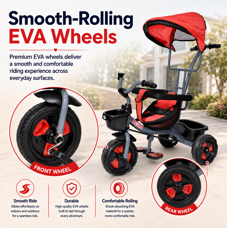 VINI TOYS Rocky DX Tricycle with Parent Handle & Canopy