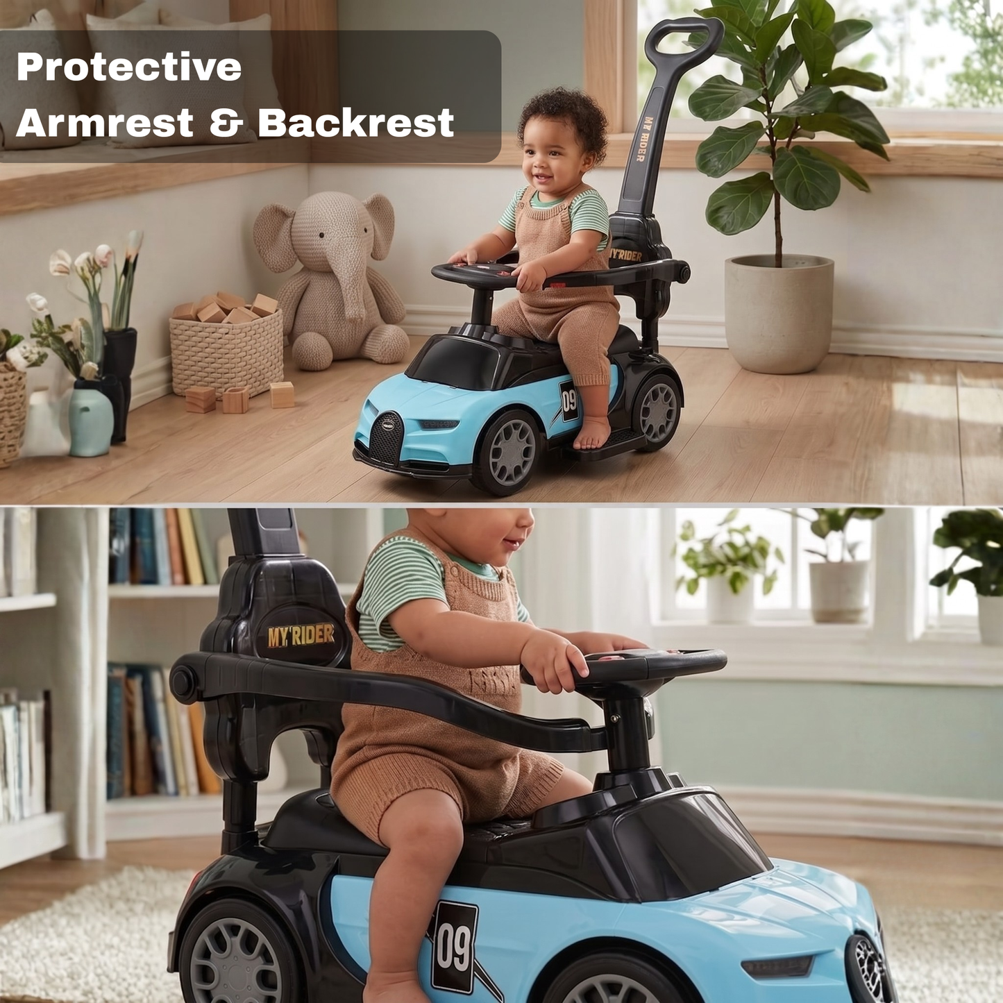 VINI TOYS Bugatti-Style Luxury Ride-On Car with Parent Handle