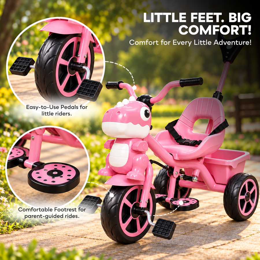VINI TOYS Dinosaur Theme Tricycle with Parent Handle