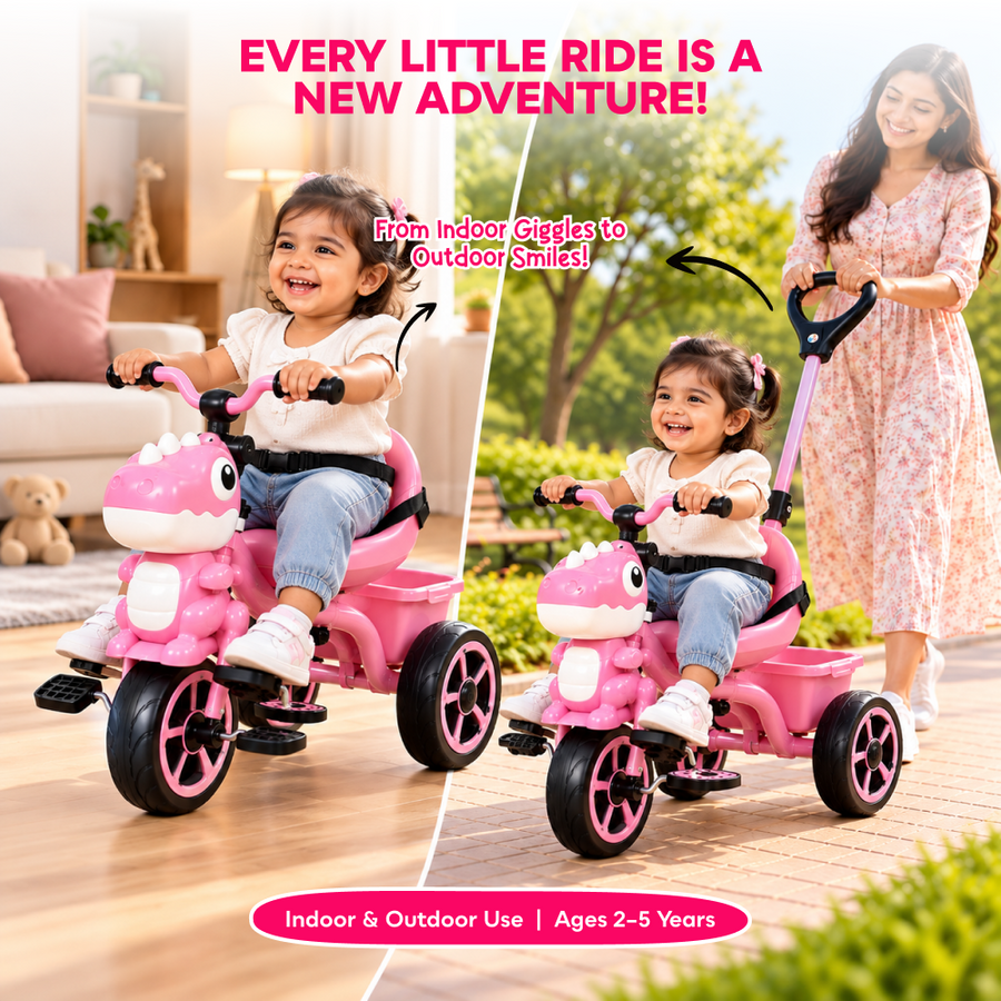VINI TOYS Dinosaur Theme Tricycle with Parent Handle