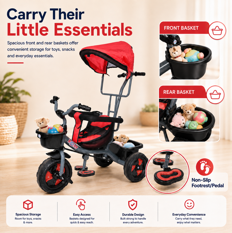 VINI TOYS Rocky DX Tricycle with Parent Handle & Canopy