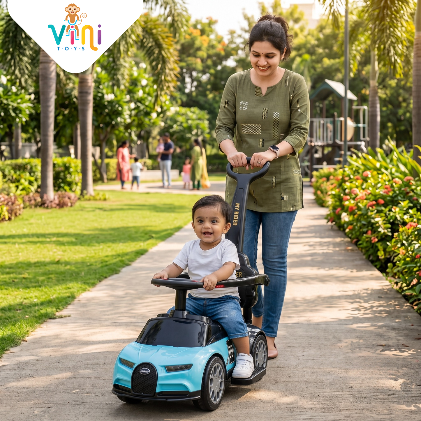 VINI TOYS Bugatti-Style Luxury Ride-On Car with Parent Handle