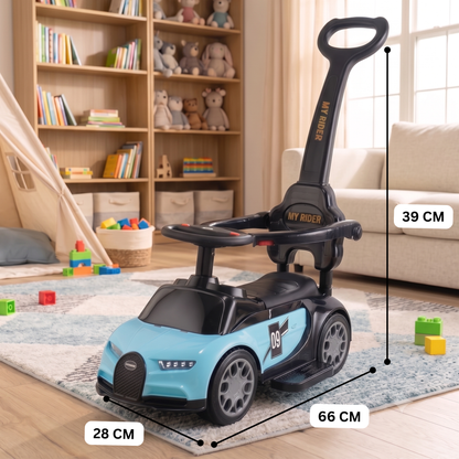 VINI TOYS Bugatti-Style Luxury Ride-On Car with Parent Handle