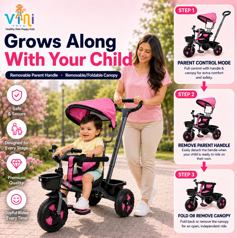 VINI TOYS Rocky DX Tricycle with Parent Handle & Canopy