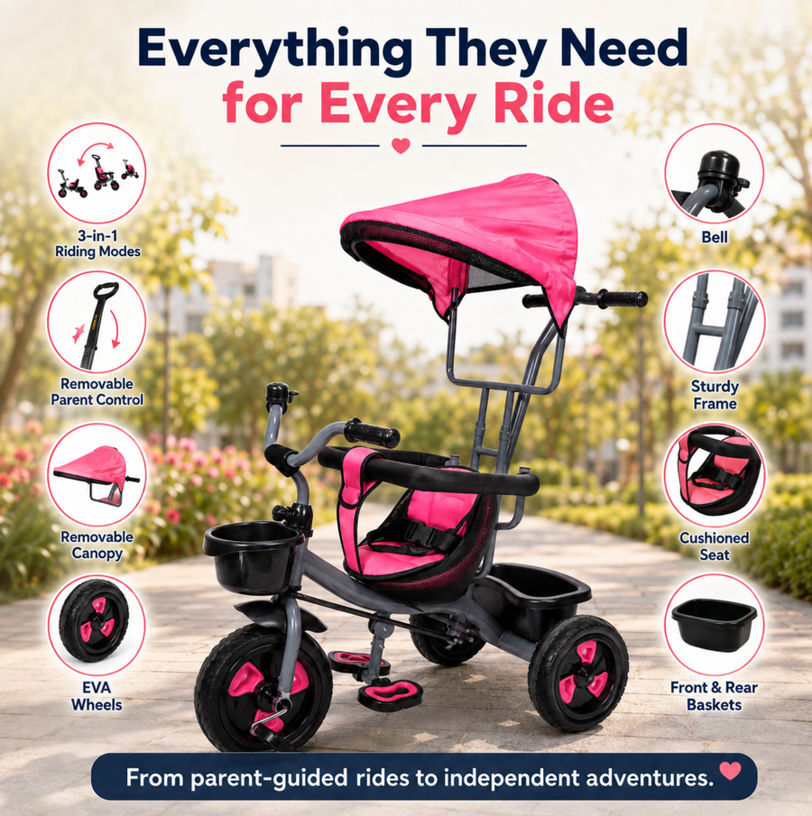 VINI TOYS Rocky DX Tricycle with Parent Handle & Canopy