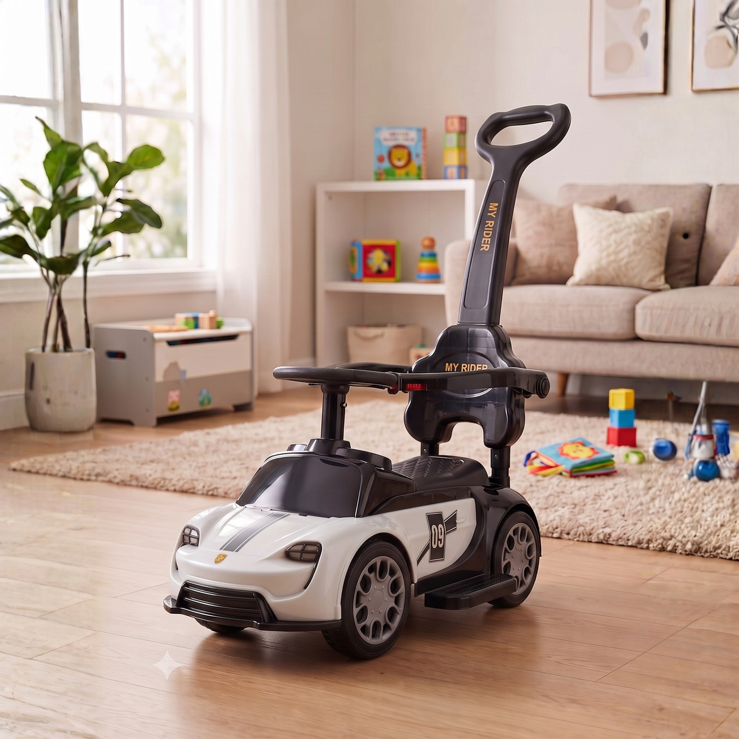 VINI TOYS Ferrari-Style Luxury Ride-On Car with Parent Handle
