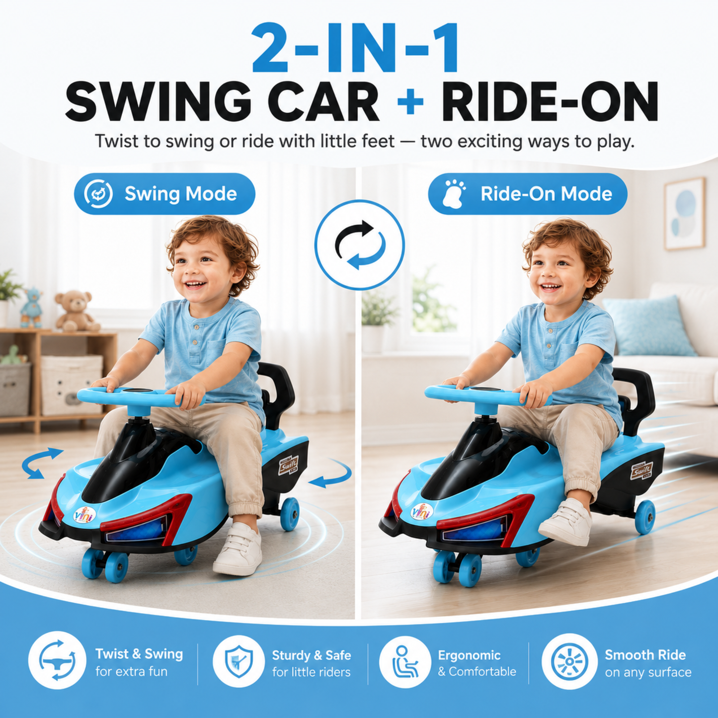 VINI TOYS Swift Twister Swing Car with LED Lights & Music
