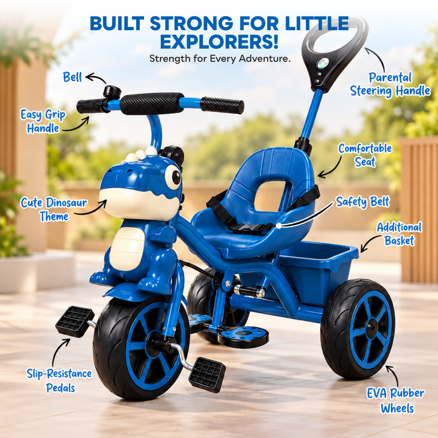 VINI TOYS Dinosaur Theme Tricycle with Parent Handle