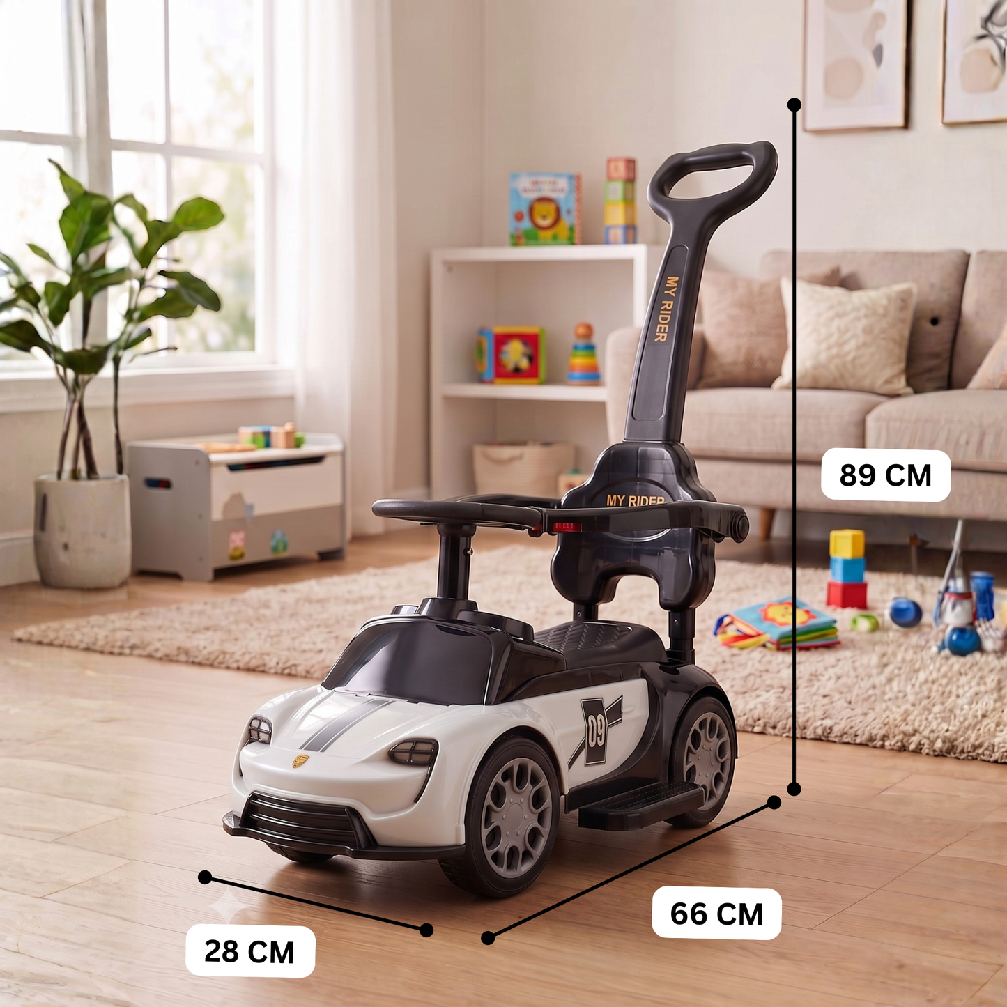 VINI TOYS Ferrari-Style Luxury Ride-On Car with Parent Handle