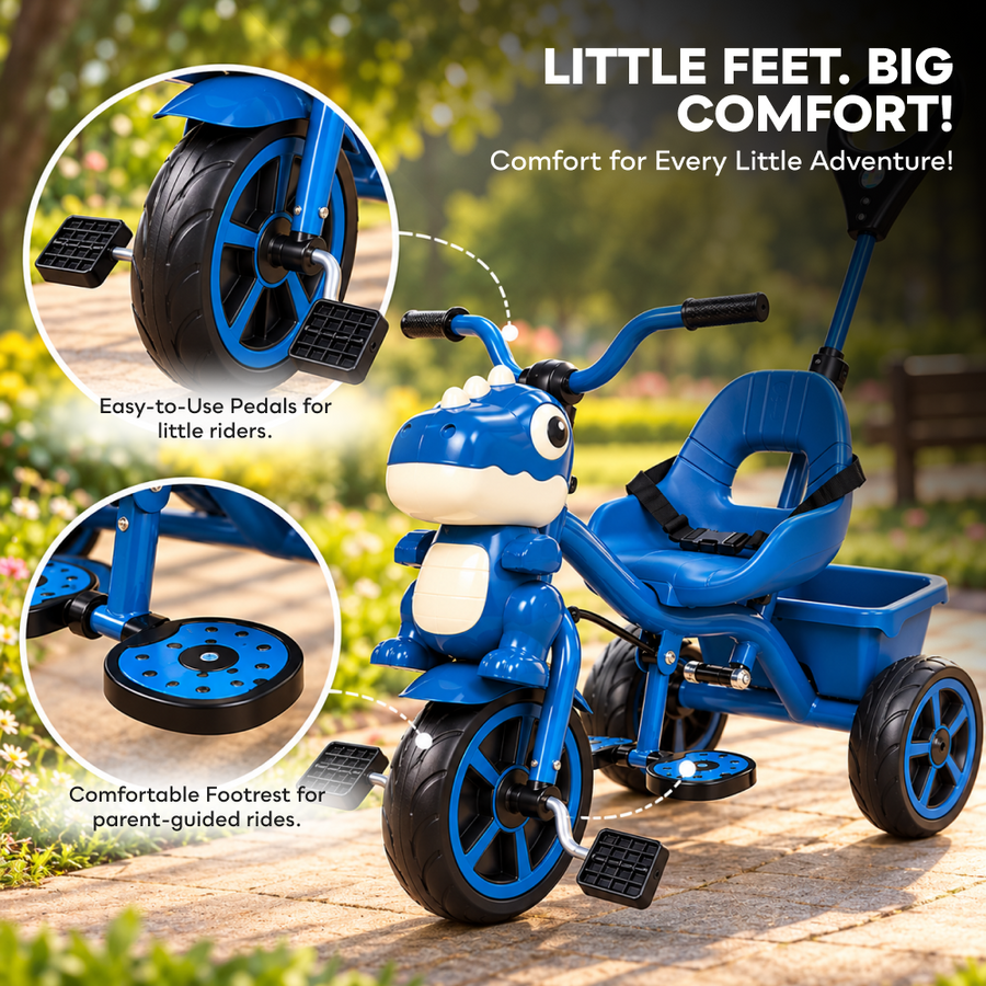 VINI TOYS Dinosaur Theme Tricycle with Parent Handle