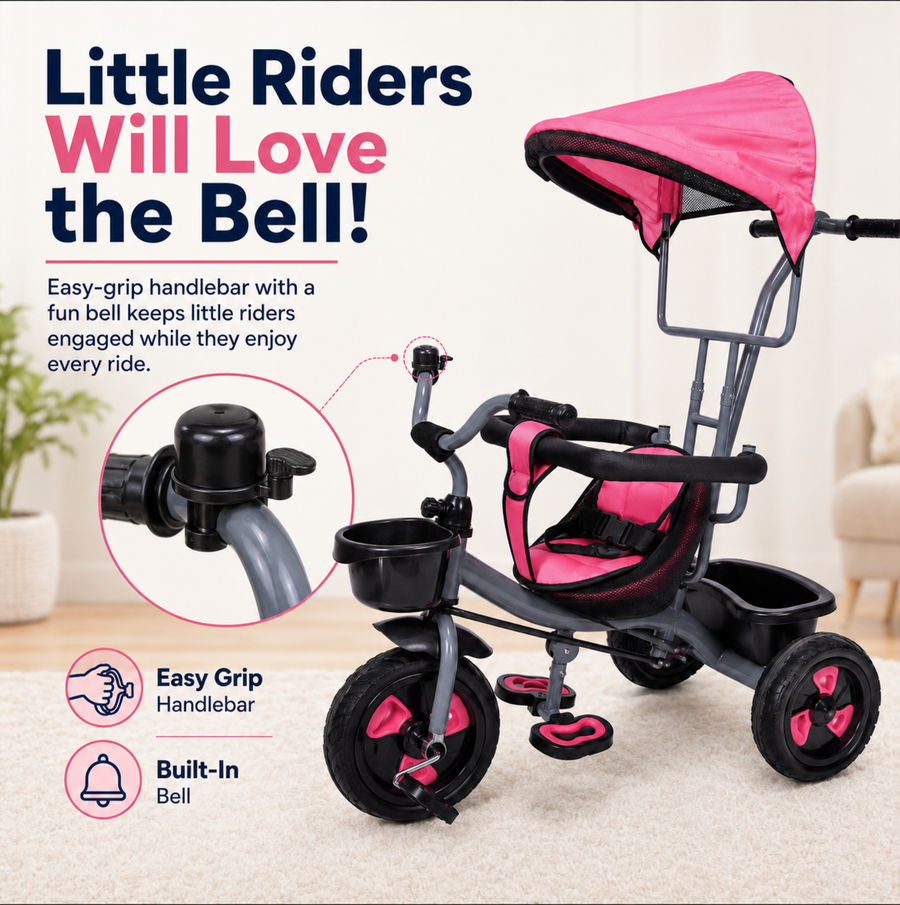 VINI TOYS Rocky DX Tricycle with Parent Handle & Canopy