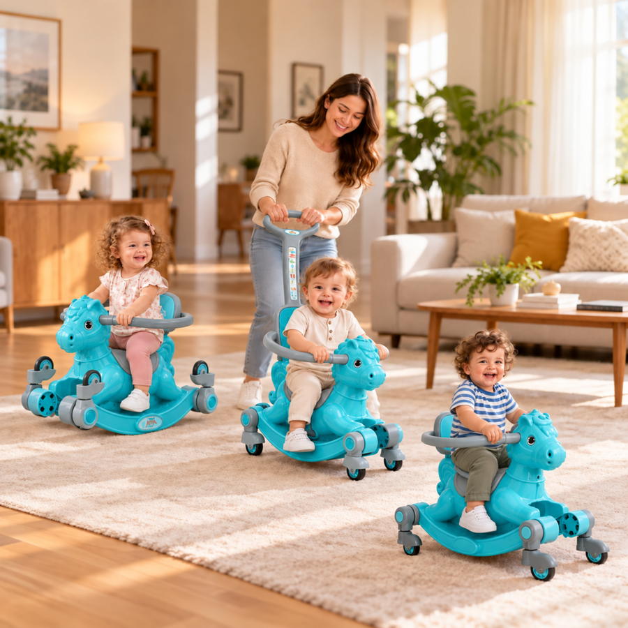 VINI TOYS 3-in-1 Rocking Horse Ride-On with Parent Handle