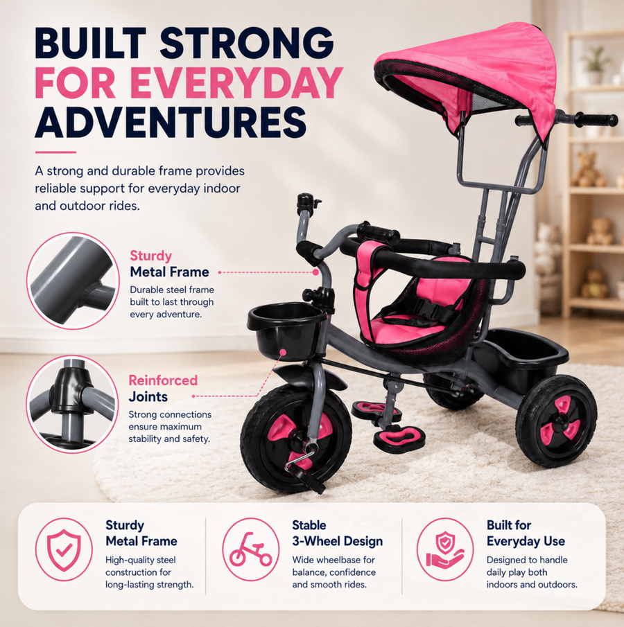 VINI TOYS Rocky DX Tricycle with Parent Handle & Canopy