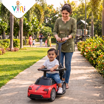VINI TOYS Ferrari-Style Luxury Ride-On Car with Parent Handle