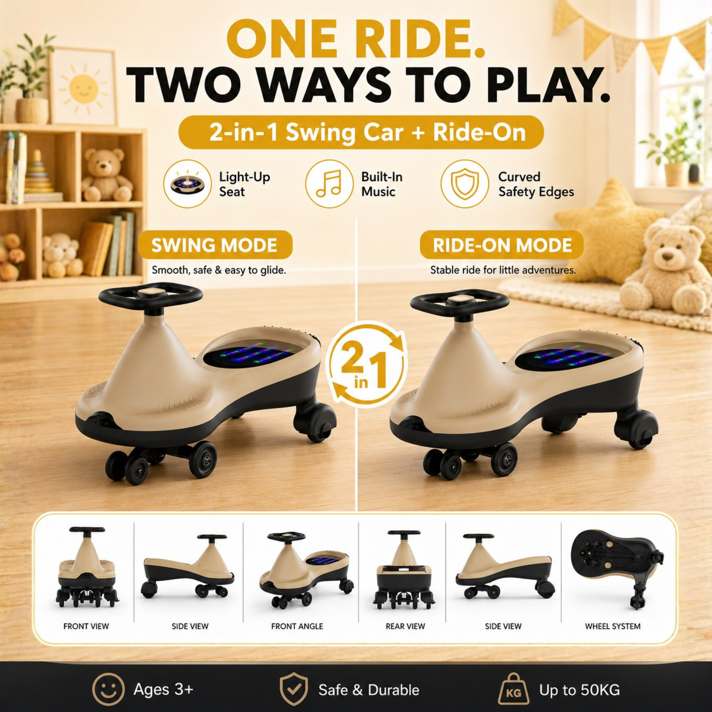 VINI TOYS Alien Swing Car with LED Lights & Music