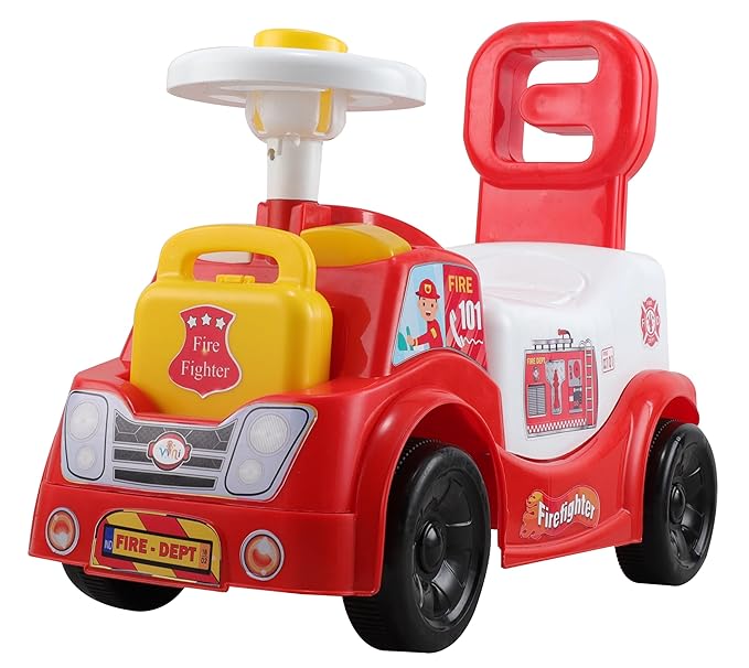 VINI TOYS Fire Fighter Ride-On Toy with LED Lights & Siren