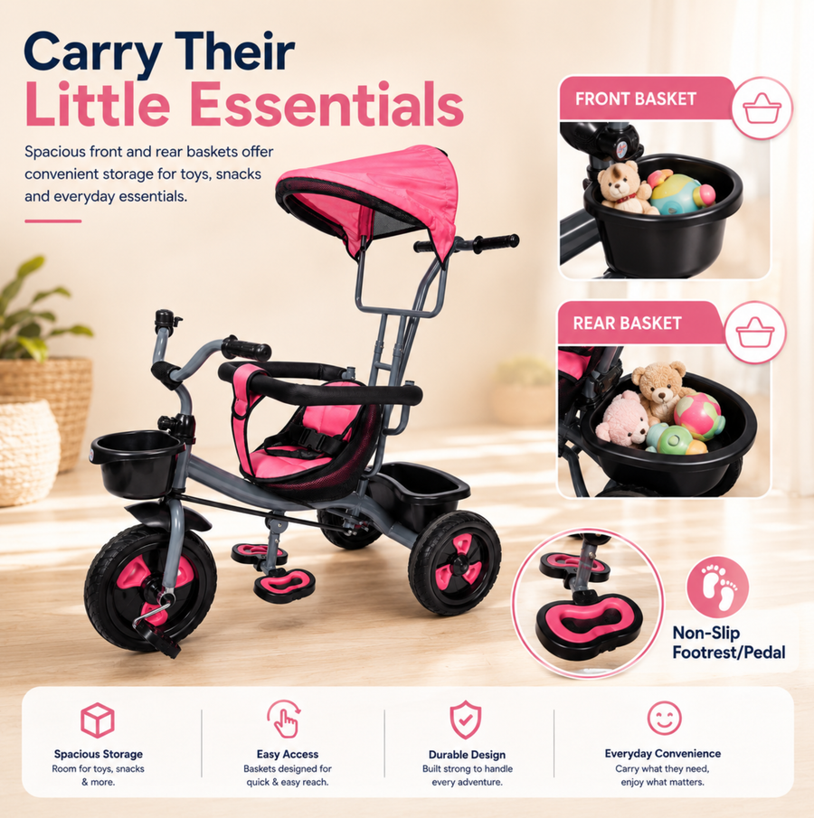 VINI TOYS Rocky DX Tricycle with Parent Handle & Canopy