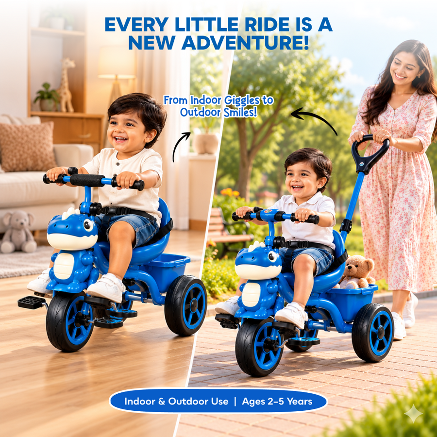 VINI TOYS Dinosaur Theme Tricycle with Parent Handle