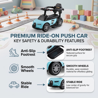 VINI TOYS Bugatti-Style Luxury Ride-On Car with Parent Handle