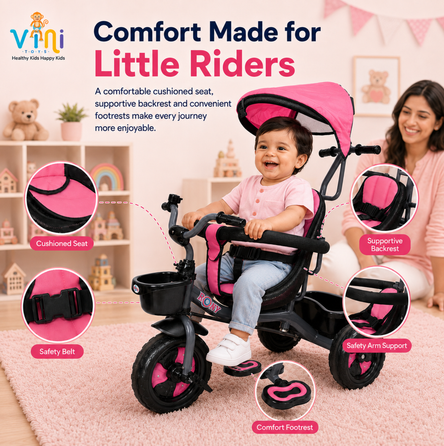 VINI TOYS Rocky DX Tricycle with Parent Handle & Canopy